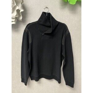 Calvin Klein Men's Sweater Size XL Slim Fit Black Mock Neck Satin Elbow Patches